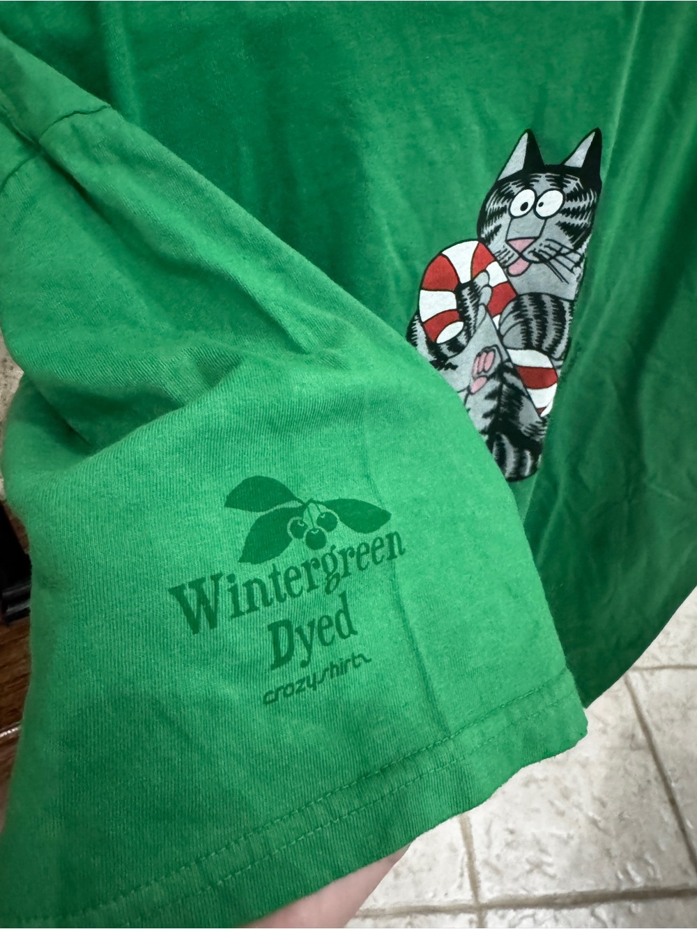 New B. Kliban Christmas Cat Candy Cane Crazy Shirts Hawaii Tee Wintergreen Dyed - Picture 5 of 11